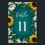 Teal Sunflower Country Wedding Table Number Cards<br><div class="desc">Teal Sunflower Country Wedding Table Number Cards  - feature a teal or turquoise barn wood background decorated with watercolor daisies,  sunflowers,  greenery,  baby's breath,  and lily of the valley.</div>
