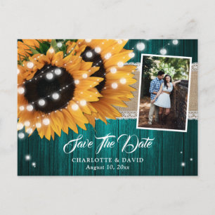 Teal Sunflower Save The Date Photo Postcards