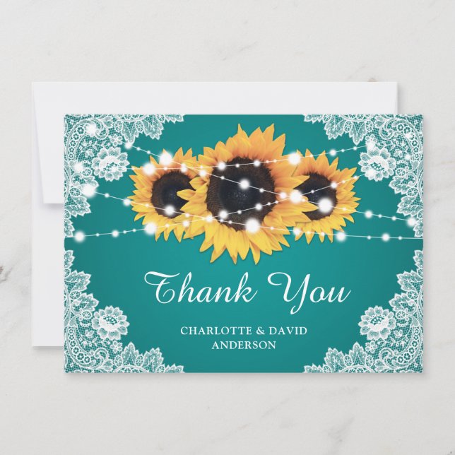 Teal Sunflower Wedding Thank You Card (Front)