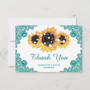 Teal Sunflower Wedding Thank You Card