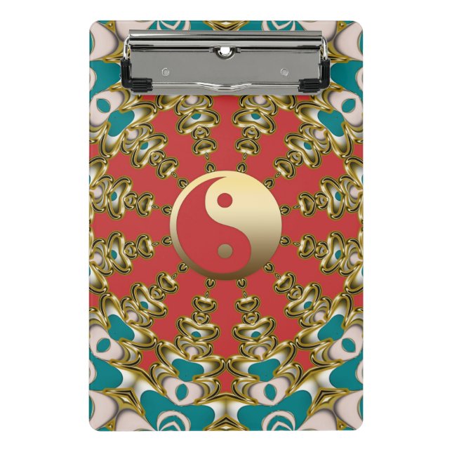 Teal Sunshine Gold Yin Yang Mini Clipboard (Front)