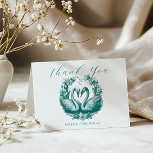 Teal Swan Lake Wedding Thank You Card Romantic