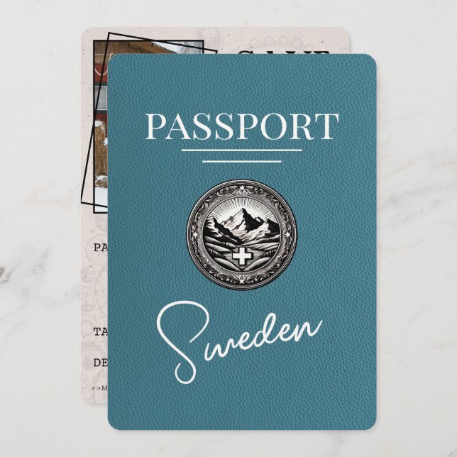 Teal Sweden Passport Save The Date (Front/Back)