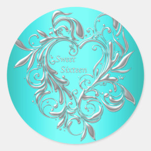 Teal Sweet Sixteen Stickers Labels 16th