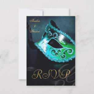 Teal Swirl Masquerade Mask RSVP Invitation