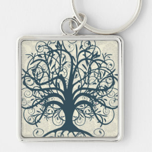 Teal Swirl Tree Keychain