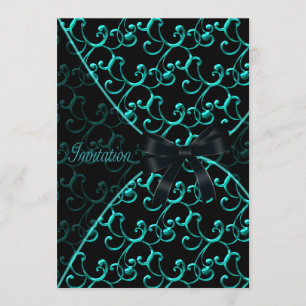 Teal Swirls Black Party Event Template