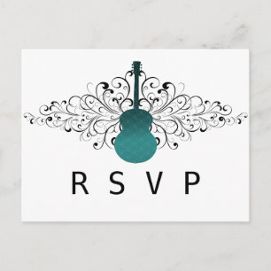 Teal Swirls Guitar RSVP Postcard