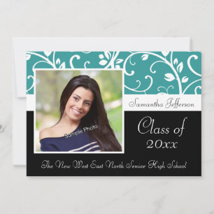 Teal Swirly Vine Photo Graduation Announcement