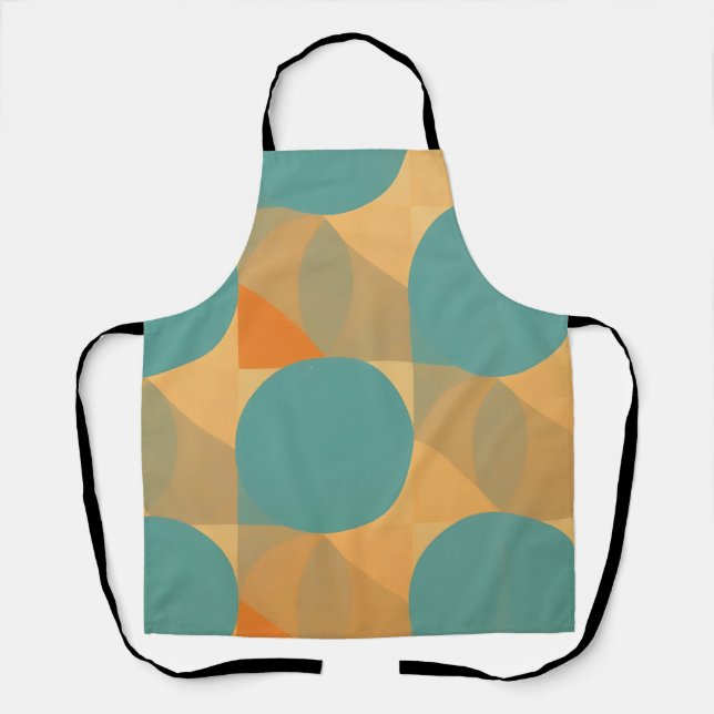 Teal, Tan, and Orange in Retro Look Pattern Apron (Front)