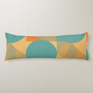 Teal, Tan, and Orange in Retro Look Pattern Body Pillow