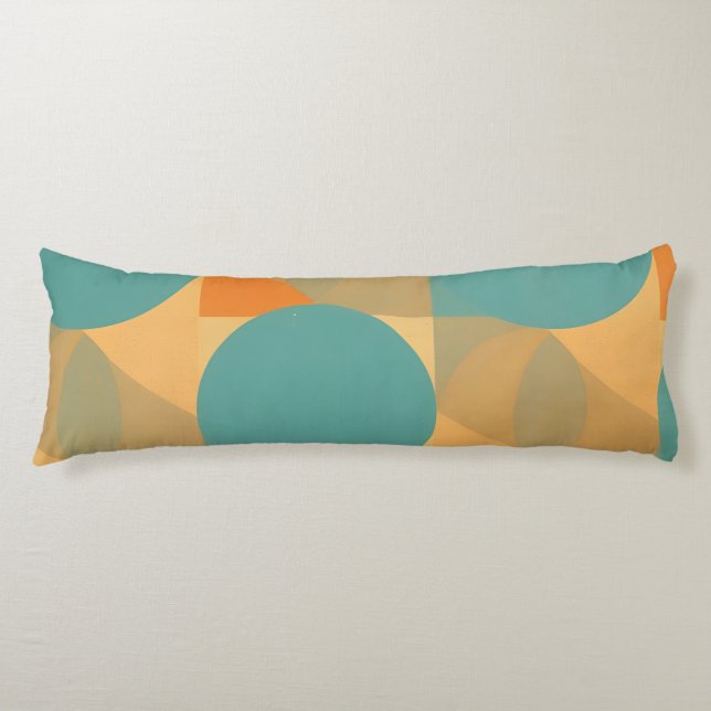 Teal, Tan, and Orange in Retro Look Pattern Body Pillow (Front)