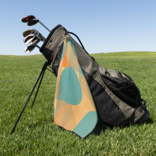 Teal, Tan, and Orange in Retro Look Pattern Golf Towel