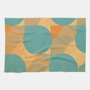 Teal, Tan, and Orange in Retro Look Pattern Kitchen Towel