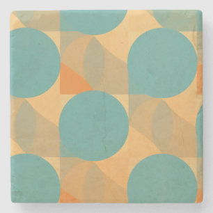 Teal, Tan, and Orange in Retro Look Pattern Stone Coaster