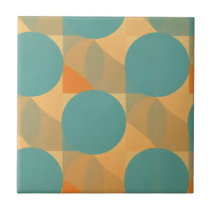 Teal, Tan, and Orange in Retro Look Pattern Tile