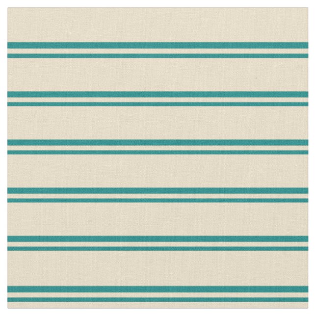 Teal & Tan Coloured Stripes/Lines Pattern Fabric (Close Up)