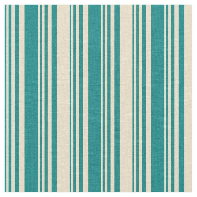 Teal & Tan Coloured Stripes/Lines Pattern Fabric (Close Up)