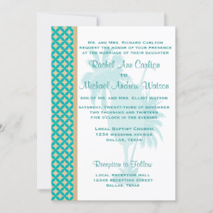 Teal & Tan Khaki Beach Wedding Invitations
