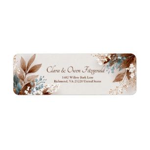 Teal Tan Leaf White Blossom Botanical