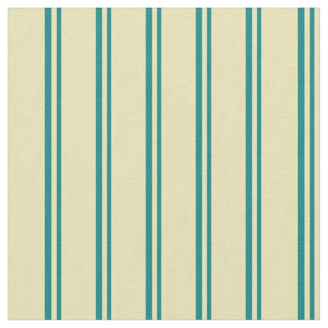 Teal & Tan Pattern of Stripes Fabric (Close Up)