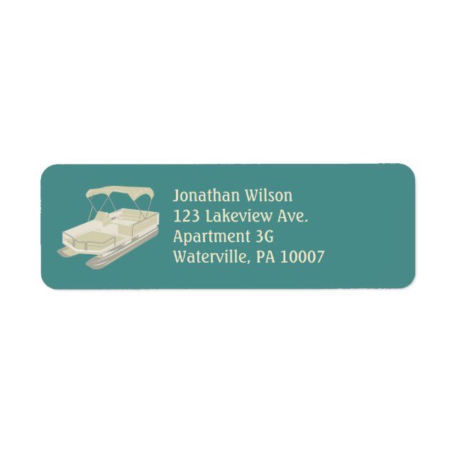 Teal & Tan Pontoon Boat Return Address Labels (Front)