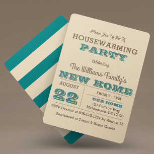 Teal & Taupe Stripe Housewarming Invitation