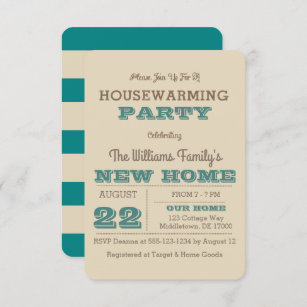 Teal & Taupe Stripe Housewarming Invitation 3x5