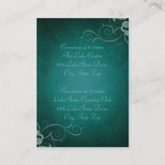 Teal & Teal Scroll Guest Info Business Card (Front)