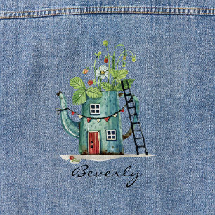 Teal Teapot Fairytale Cottage Watercolor Denim Jacket