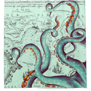 Teal Tentacles On Teal Vintage Map