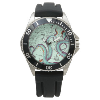 Teal Tentacles On Teal Vintage Map Watch
