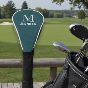 Teal Textured Leather Monogram Personalized Name Golf Head Cover