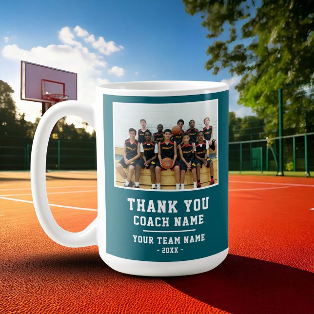 Teal Thank you Coach Team Name Photo Coffee Mug (Creator Uploaded)
