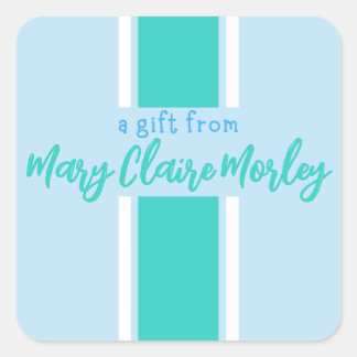 Teal Thick Stripe Name Square Sticker