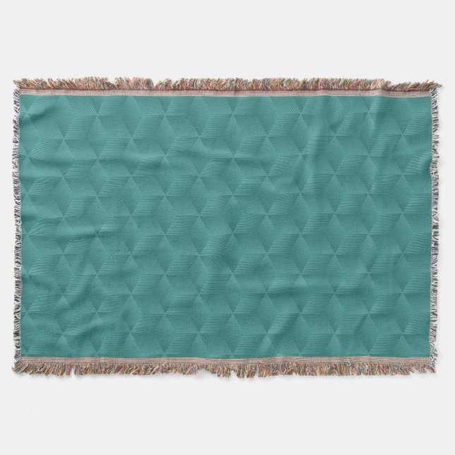 Teal throw blanket with a subtle 3D cube pattern  (Front)