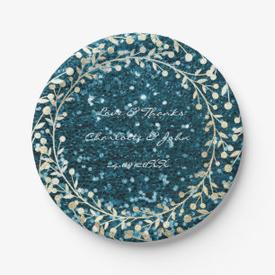 Teal Tiffany Glitter Foxier Gold Wreath Garland Paper Plate