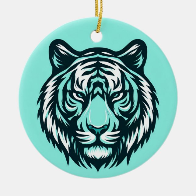 Teal Tiger Ceramic Ornament (Front)