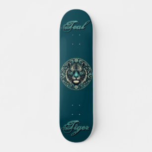Teal Tiger Circle Skateboard