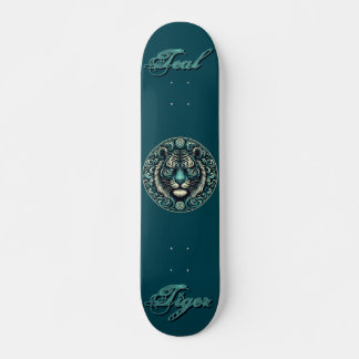 Teal Tiger Circle Skateboard