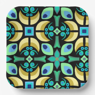 Teal tile pattern Paper Plate
