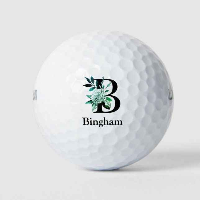 Teal Tint Floral Monogram Letter B Golf Balls (Front)