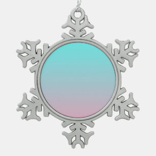 Teal to Pink Simple Gradient Blended Background Snowflake Pewter Christmas Ornament