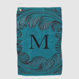 Teal Tooled Faux Leather Western Floral Golf Towel