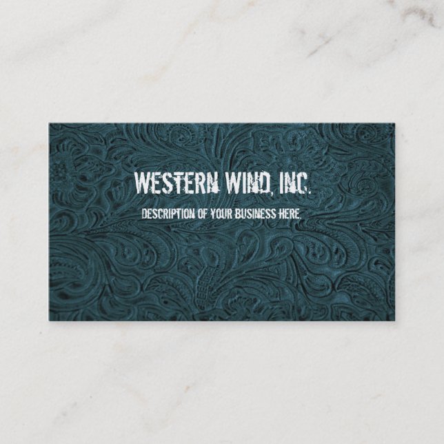 Teal Tooled Leather Business Card (Front)