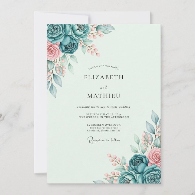 Teal Tranquil Spring Wedding Invitation (Front)