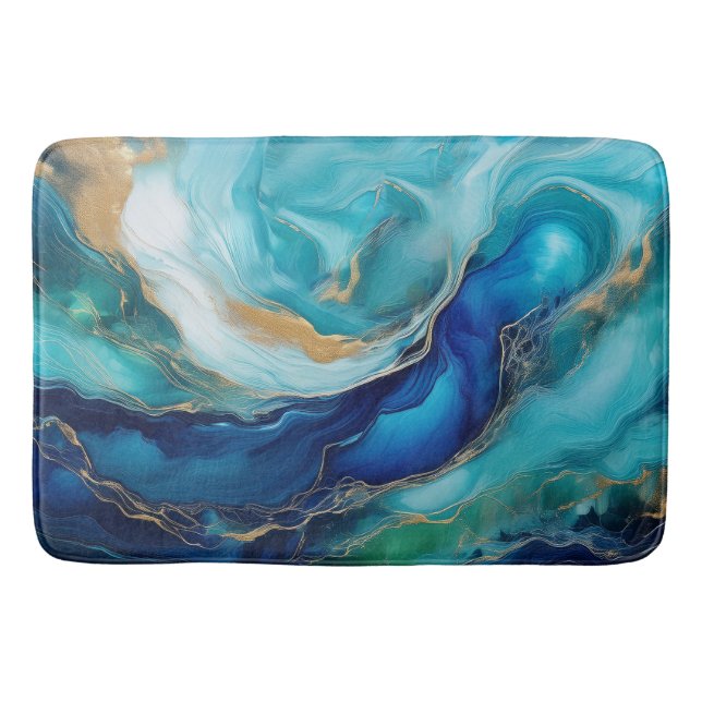 Teal Tranquillity: Abstract Oceanic Art Bath Mat (Front)