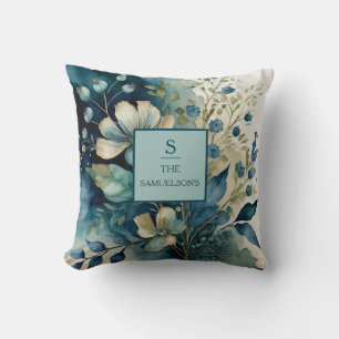 Teal Tranquillity: Botanical Bliss Throw Pillow