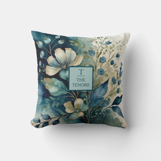 Teal Tranquillity: Botanical Bliss Throw Pillow (Front)