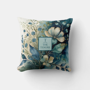 Teal Tranquillity: Botanical Bliss Throw Pillow